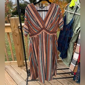BloomChic Multicolor Stripe Midi Dress | Plus Size 1X/16 | Boho Fit & Flare